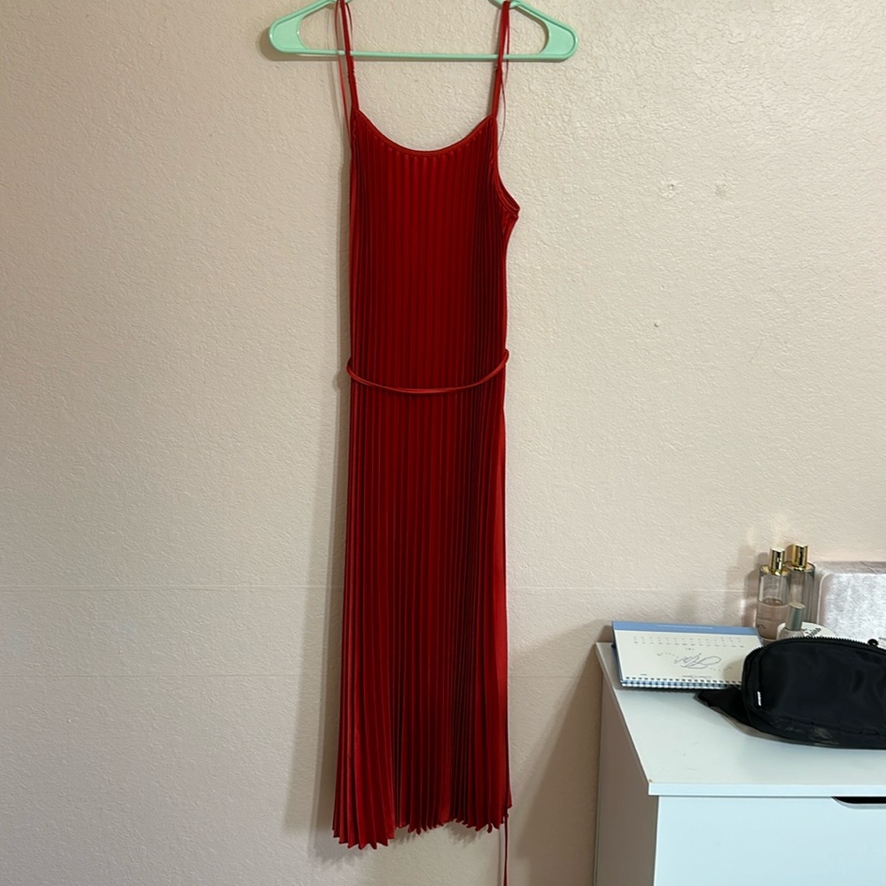 NWT Red Pleated Midi Dress